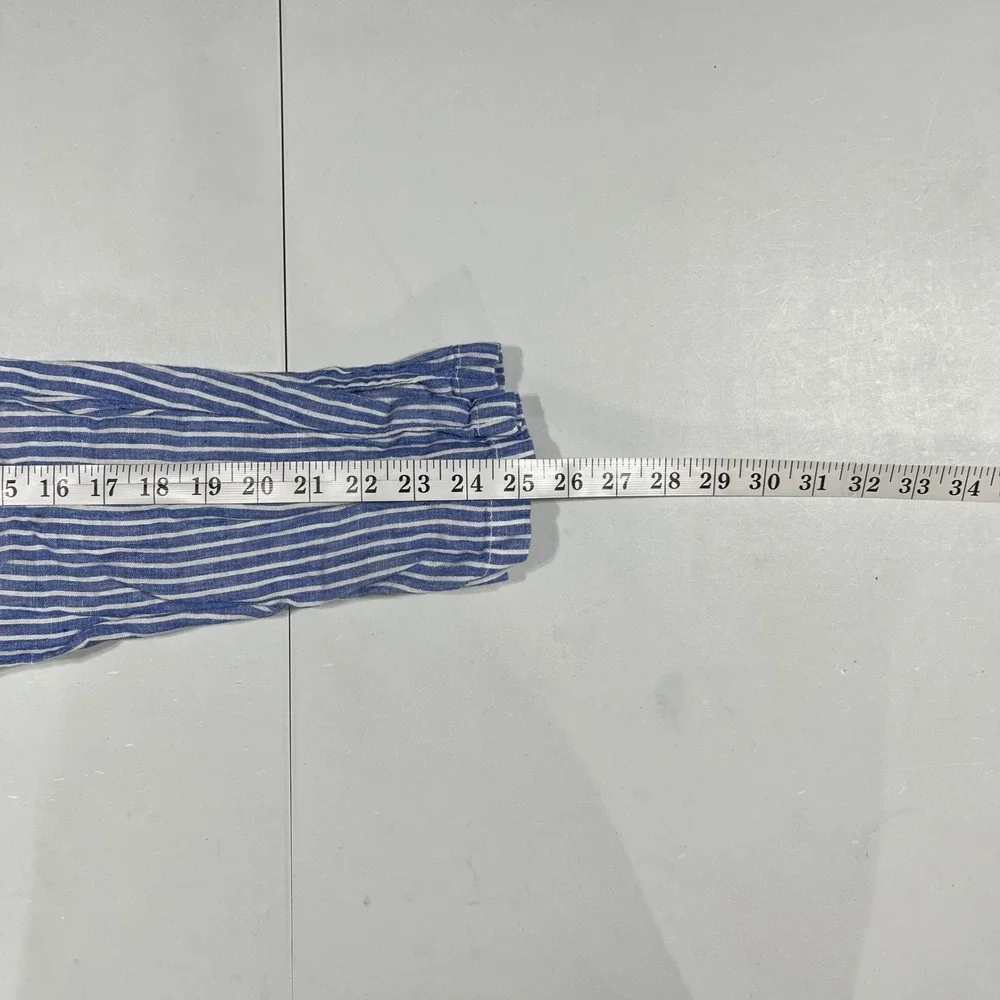 HM Fisherman Euro Summer Striped 100% Linen Drawstring Pants Women 6 Preppy Boho